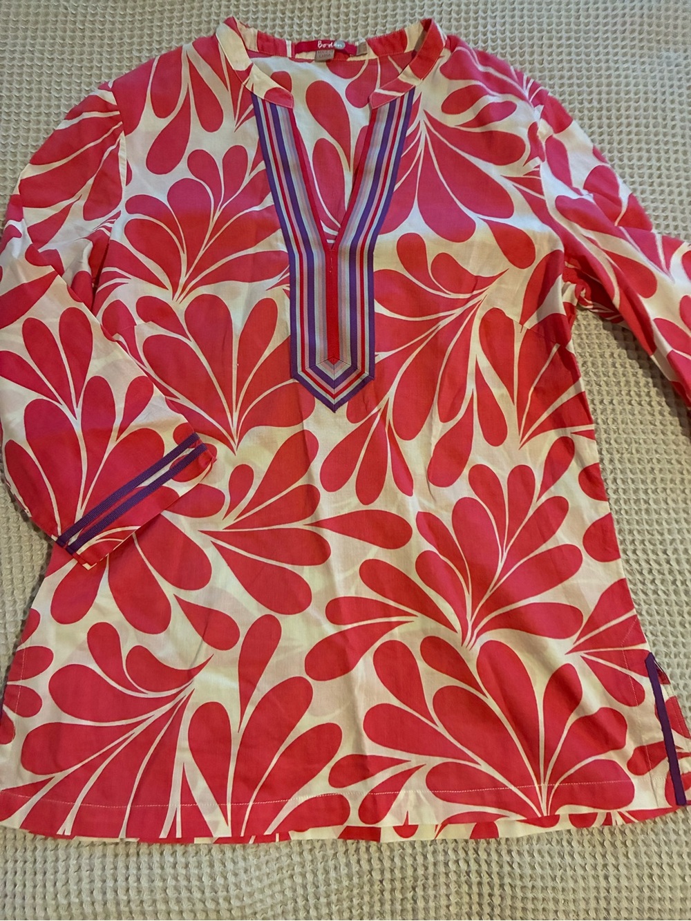 Boden Bright Pink Printed Tunic Top with Contrast Trim, Size 6